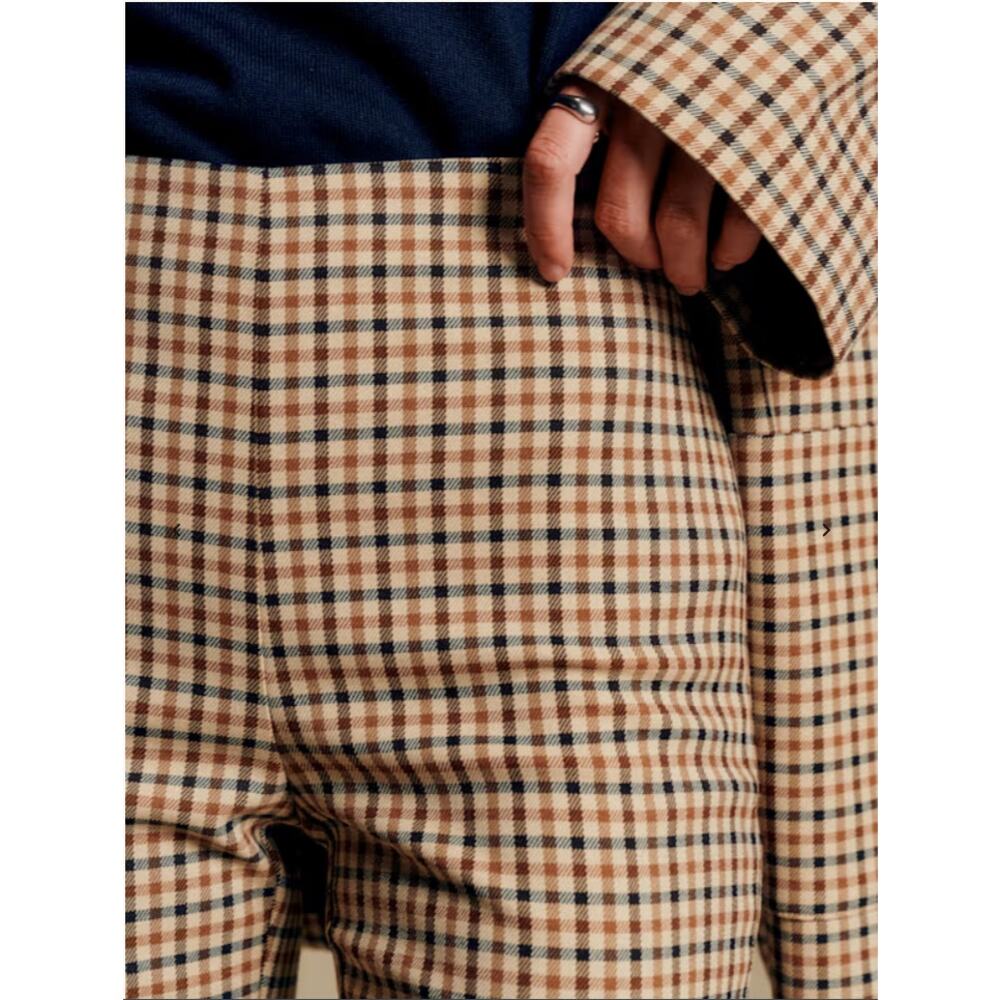 Sezane Cropped Checked Ankle Pants in Tan and Brown - Picture 2 of 14